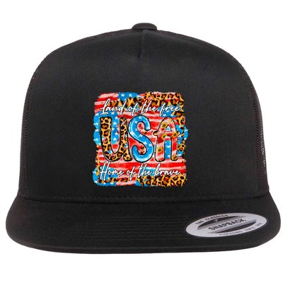 Land Of The Free Because Of The Brave 4th Of July Leopard Gift Flatbill Hat