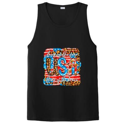 Land Of The Free Because Of The Brave 4th Of July Leopard Gift PosiCharge Competitor Tank