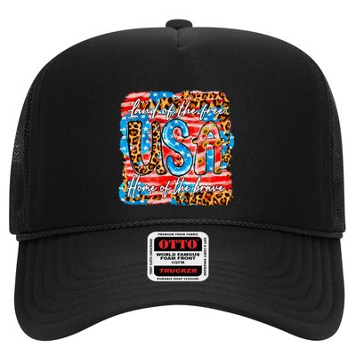 Land Of The Free Because Of The Brave 4th Of July Leopard Gift Trucker Hat