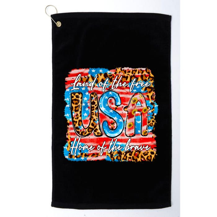 Land Of The Free Because Of The Brave 4th Of July Leopard Gift Golf Towel