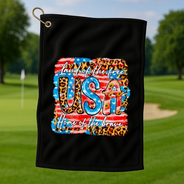 Land Of The Free Because Of The Brave 4th Of July Leopard Gift Golf Towel