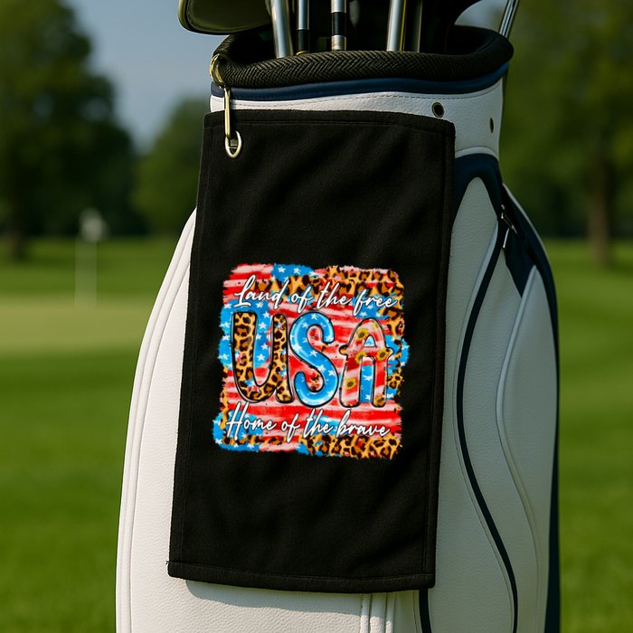 Land Of The Free Because Of The Brave 4th Of July Leopard Gift Golf Towel