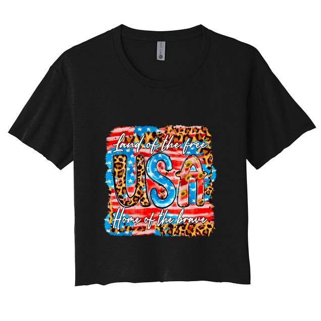 Land Of The Free Because Of The Brave 4th Of July Leopard Gift Crop Top
