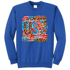 Land Of The Free Because Of The Brave 4th Of July Leopard Gift Sweatshirt