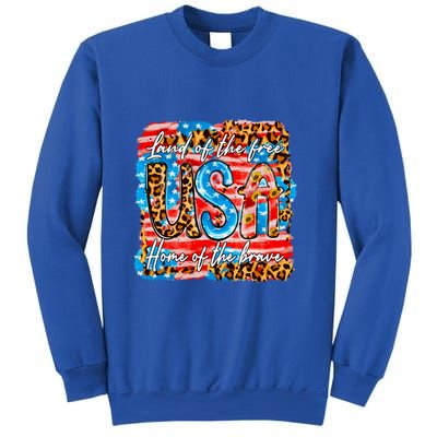Land Of The Free Because Of The Brave 4th Of July Leopard Gift Sweatshirt