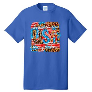 Land Of The Free Because Of The Brave 4th Of July Leopard Gift Tall T-Shirt