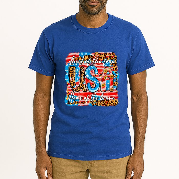 Land Of The Free Because Of The Brave 4th Of July Leopard Gift Tall T-Shirt