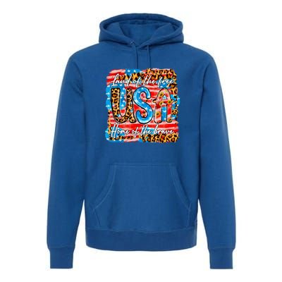 Land Of The Free Because Of The Brave 4th Of July Leopard Gift Premium Hoodie