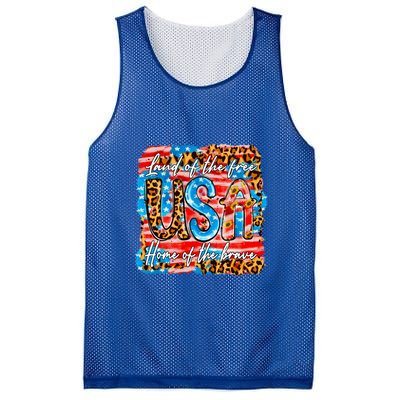 Land Of The Free Because Of The Brave 4th Of July Leopard Gift Mesh Reversible Basketball Jersey Tank