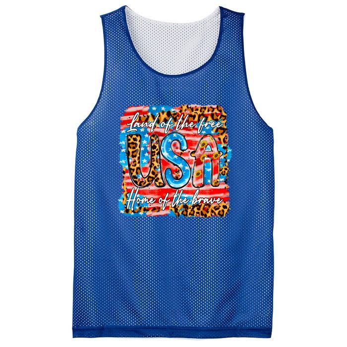 Land Of The Free Because Of The Brave 4th Of July Leopard Gift Mesh Reversible Basketball Jersey Tank