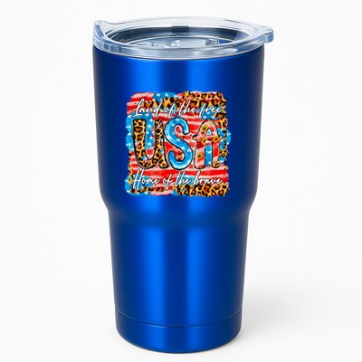 Land Of The Free Because Of The Brave 4th Of July Leopard Gift Tumbler