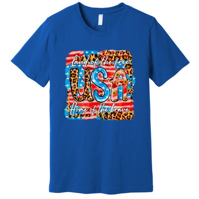 Land Of The Free Because Of The Brave 4th Of July Leopard Gift Premium T-Shirt