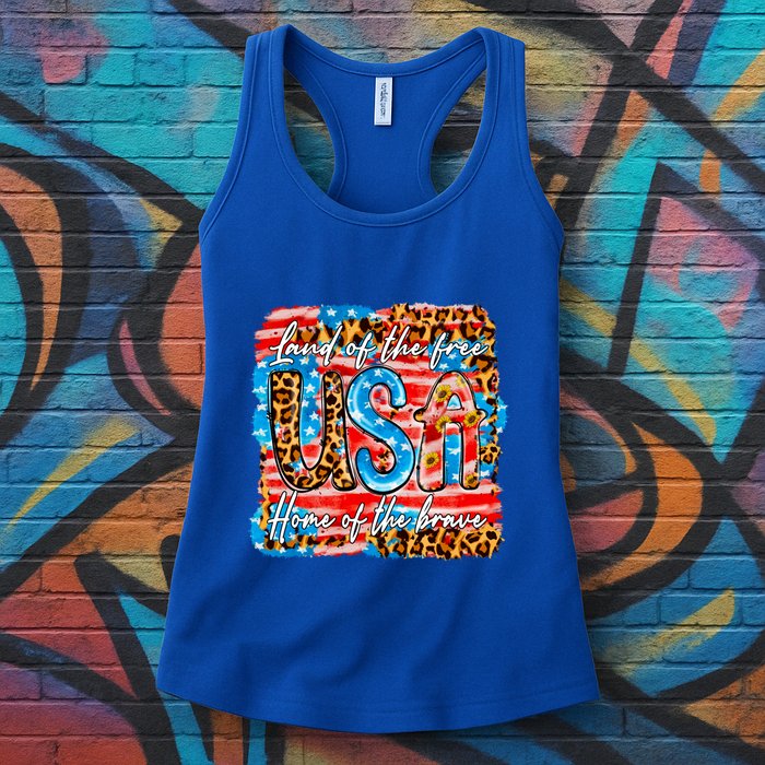 Land Of The Free Because Of The Brave 4th Of July Leopard Gift Womens Tank Top