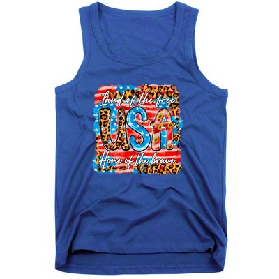 Land Of The Free Because Of The Brave 4th Of July Leopard Gift Tank Top