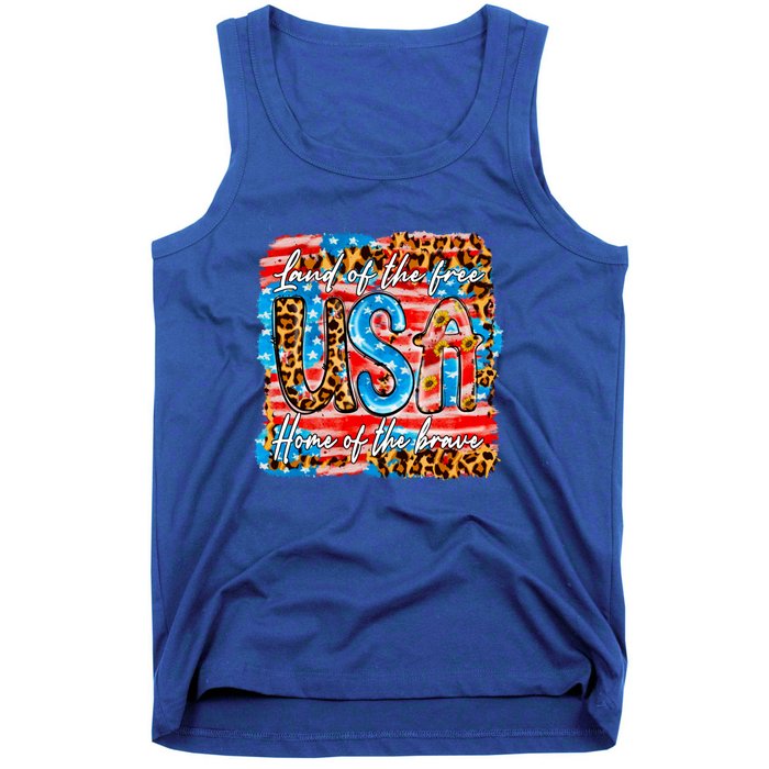 Land Of The Free Because Of The Brave 4th Of July Leopard Gift Tank Top