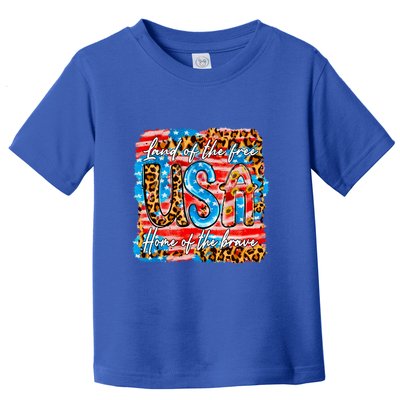 Land Of The Free Because Of The Brave 4th Of July Leopard Gift Toddler T-Shirt
