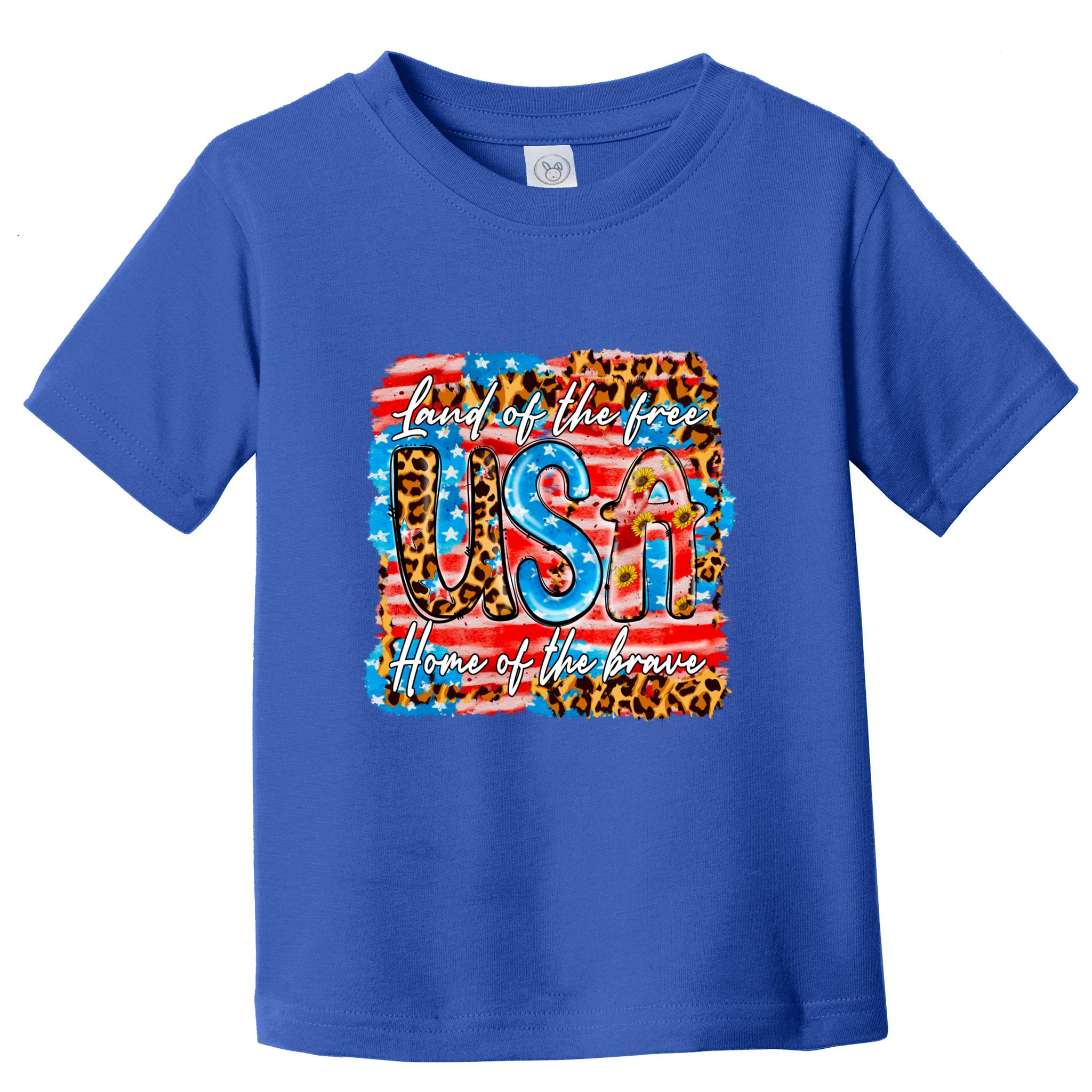 Land Of The Free Because Of The Brave 4th Of July Leopard Gift Toddler T-Shirt
