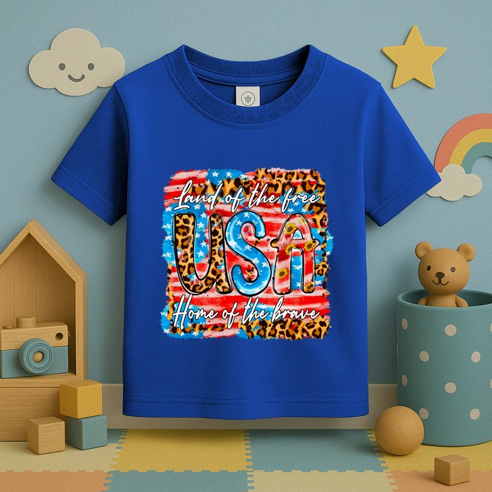 Land Of The Free Because Of The Brave 4th Of July Leopard Gift Toddler T-Shirt