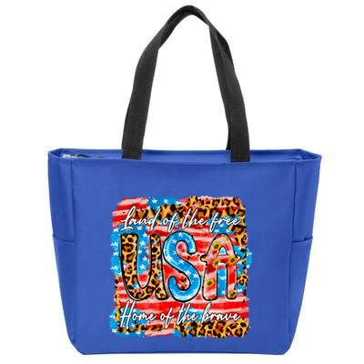 Land Of The Free Because Of The Brave 4th Of July Leopard Gift Zip Tote Bag