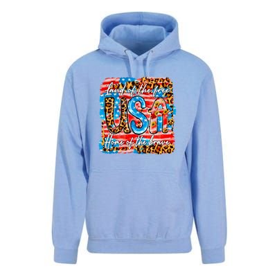 Land Of The Free Because Of The Brave 4th Of July Leopard Gift Unisex Surf Hoodie