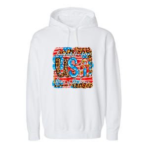 Land Of The Free Because Of The Brave 4th Of July Leopard Gift Garment-Dyed Fleece Hoodie