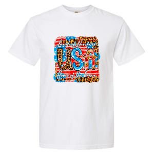 Land Of The Free Because Of The Brave 4th Of July Leopard Gift Garment-Dyed Heavyweight T-Shirt