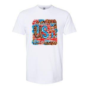 Land Of The Free Because Of The Brave 4th Of July Leopard Gift Softstyle CVC T-Shirt