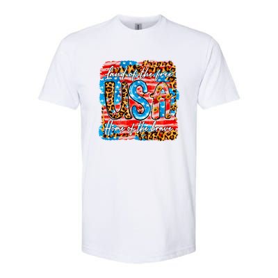 Land Of The Free Because Of The Brave 4th Of July Leopard Gift Softstyle CVC T-Shirt