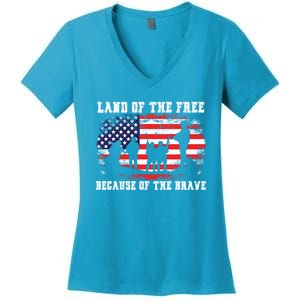 Land Of The Free Because Of The Brave American Flag Cool Gift Women's V-Neck T-Shirt