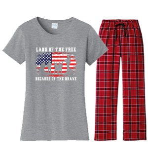 Land Of The Free Because Of The Brave American Flag Cool Gift Women's Flannel Pajama Set