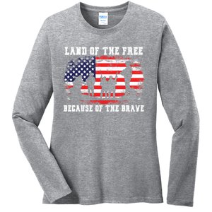 Land Of The Free Because Of The Brave American Flag Cool Gift Ladies Long Sleeve Shirt