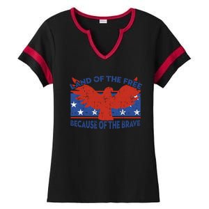 Land Of The Free Because Of The Brave Eagle 4th Of July Cool Gift Ladies Halftime Notch Neck Tee