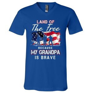 Land Of The Free Because My Grandpa Is Brave Gift V-Neck T-Shirt