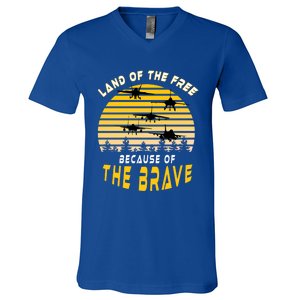 Land Of The Free Because Of The Brave Air Force Dad Gift V-Neck T-Shirt