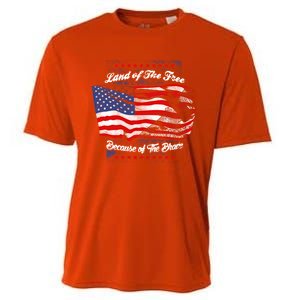 Land Of The Free Because Of The Brave Patriotic 4th Of July Cute Gift Cooling Performance Crew T-Shirt