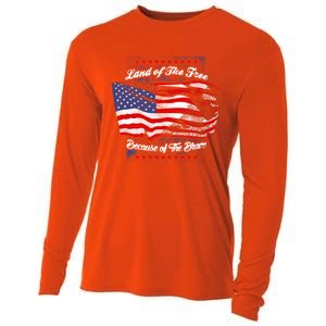 Land Of The Free Because Of The Brave Patriotic 4th Of July Cute Gift Cooling Performance Long Sleeve Crew