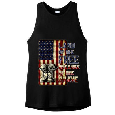 Land Of The Free,Because Of The Brave Memorial Day Patriotic Ladies PosiCharge Tri-Blend Wicking Tank