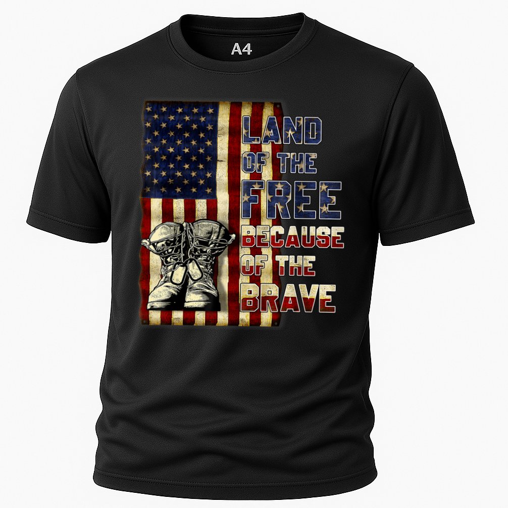 Land Of The Free,Because Of The Brave Memorial Day Patriotic Cooling Performance Crew T-Shirt