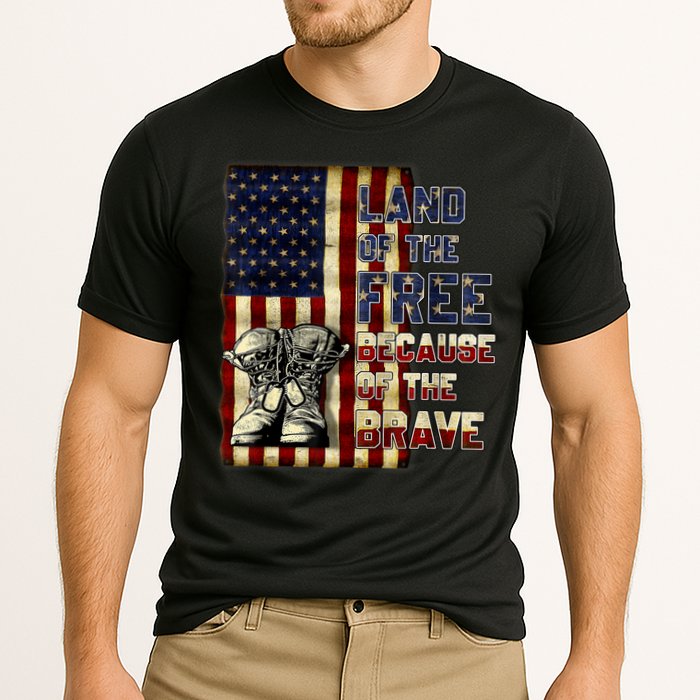 Land Of The Free,Because Of The Brave Memorial Day Patriotic Cooling Performance Crew T-Shirt