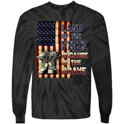 Land Of The Free,Because Of The Brave Memorial Day Patriotic Tie-Dye Long Sleeve Shirt