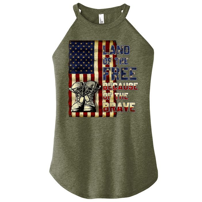 Land Of The Free,Because Of The Brave Memorial Day Patriotic Women's Perfect Tri Rocker Tank