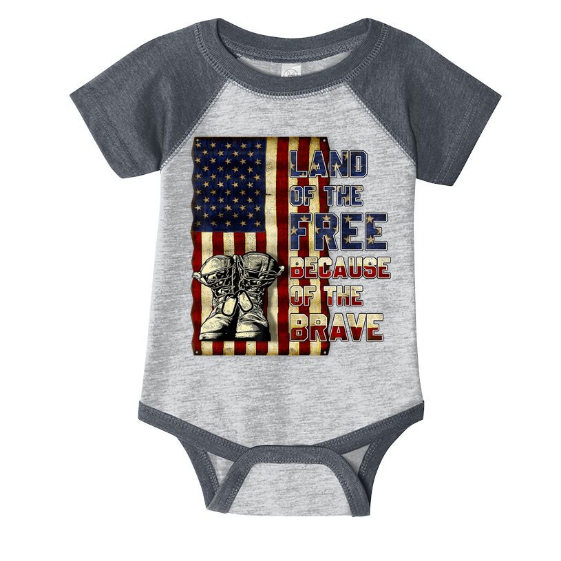 Land Of The Free,Because Of The Brave Memorial Day Patriotic Infant Baby Jersey Bodysuit