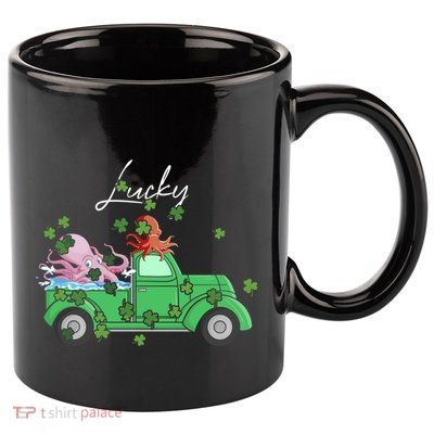 Lucky Octopus Truck Happy St Patricks Day Irish Clover Gift 11oz C Handle Ceramic Mug
