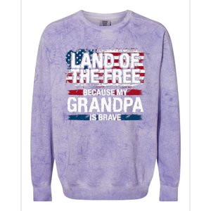 Land Of The Free Because My Grandpa Is Brave Veteran Army Colorblast Crewneck Sweatshirt