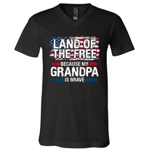 Land Of The Free Because My Grandpa Is Brave Veteran Army V-Neck T-Shirt