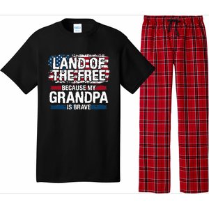 Land Of The Free Because My Grandpa Is Brave Veteran Army Pajama Set