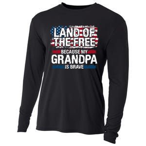 Land Of The Free Because My Grandpa Is Brave Veteran Army Cooling Performance Long Sleeve Crew