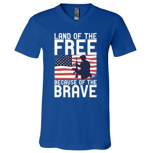 Land Of The Free Because Of The Brave Memorial Day Funny Gift V-Neck T-Shirt