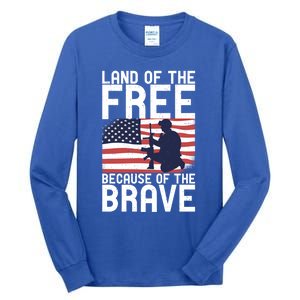 Land Of The Free Because Of The Brave Memorial Day Funny Gift Tall Long Sleeve T-Shirt