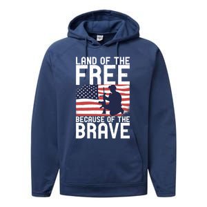 Land Of The Free Because Of The Brave Memorial Day Funny Gift Performance Fleece Hoodie